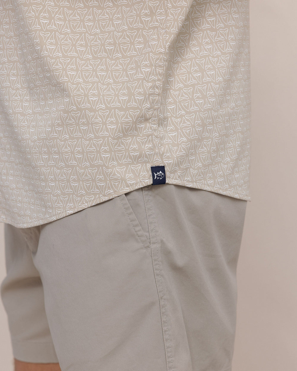 The side detail view of the Southern Tide Jaw Breakers Intercoastal Short Sleeve Sport Shirt by Southern Tide - Safari