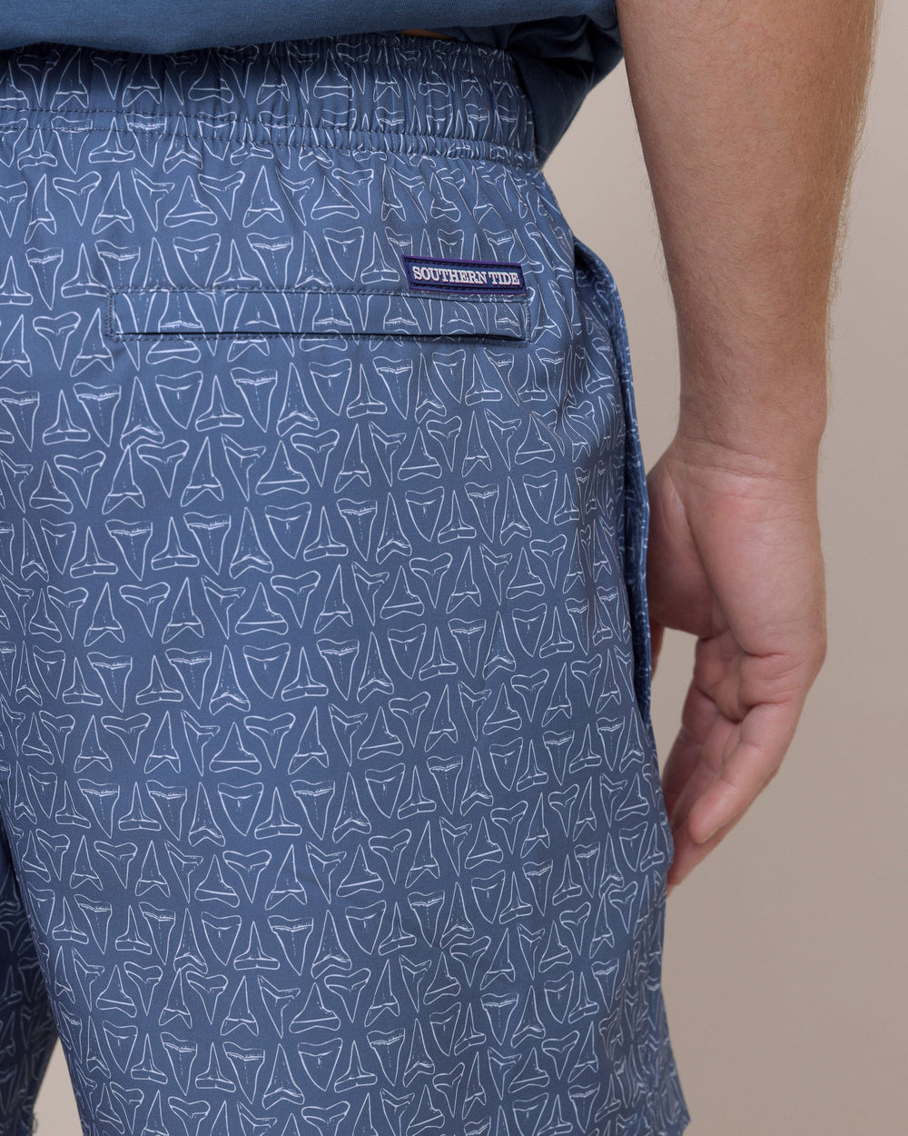 The back detail view of the Southern Tide Jaw Breakers Swim Trunk by Southern Tide - Light Indigo