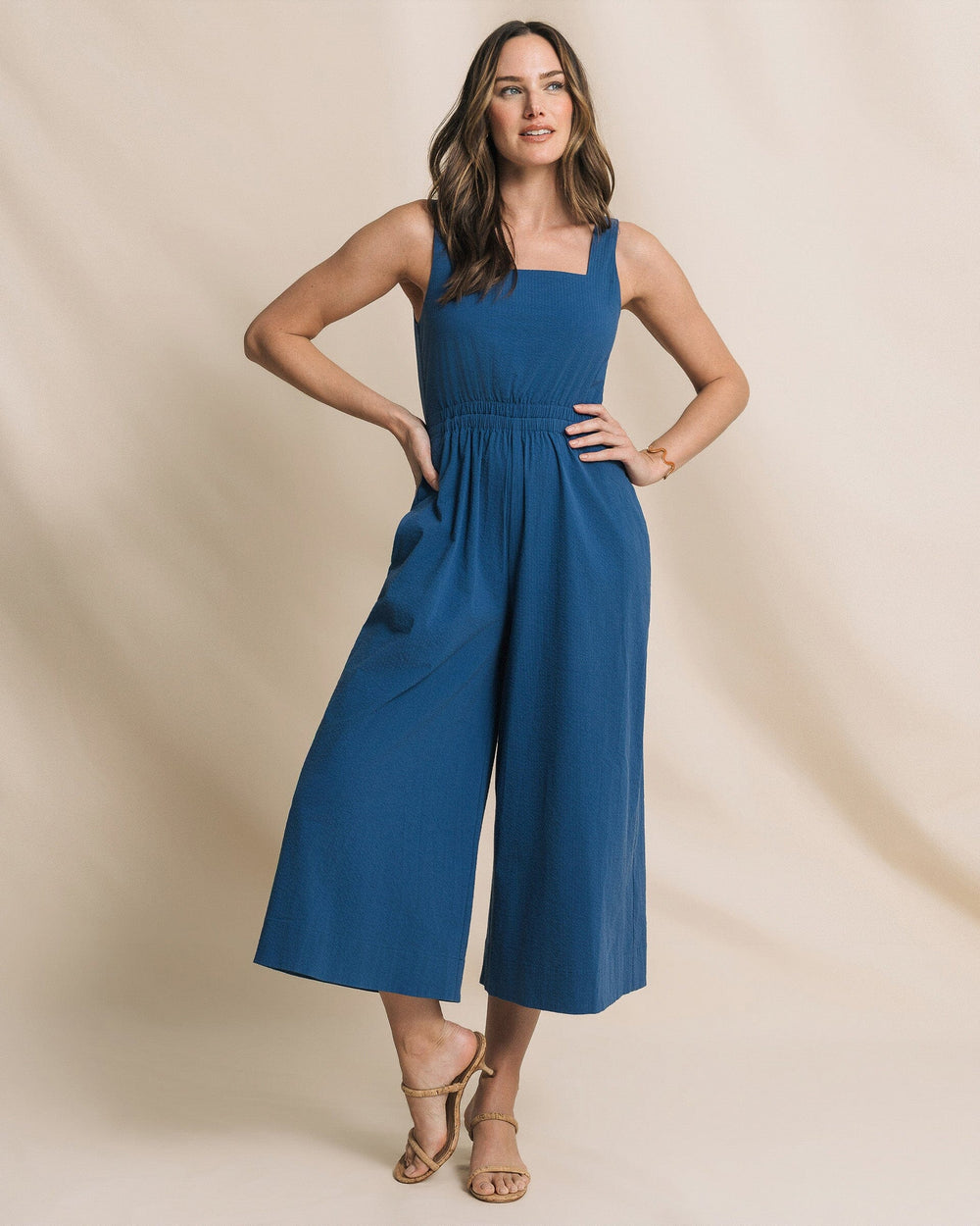 Southern Tide Women's Jill Seersucker Jumpsuit Blue (Size M) 95% Cotton 5% Spandex Southern Tide Women's Jill Seersucker Jumpsuit Blue (Size M) 95% Cotton 5% Spandex