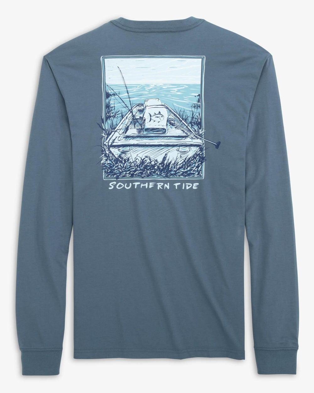 The back view of the Southern Tide Jon Boat Fishing Long Sleeve T-Shirt by Southern Tide - Blue Haze