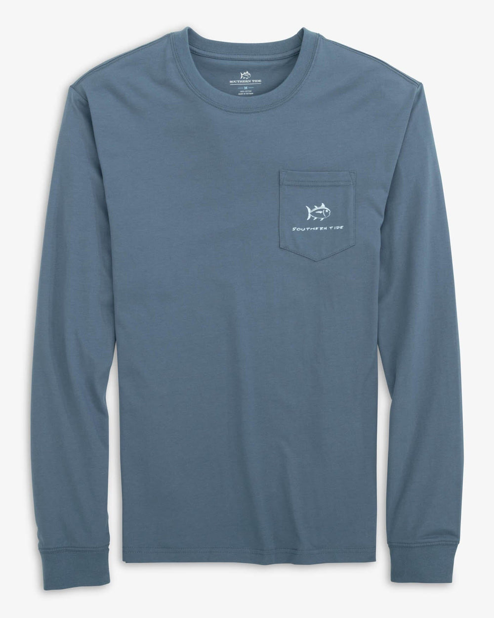 The front view of the Southern Tide Jon Boat Fishing Long Sleeve T-Shirt by Southern Tide - Blue Haze