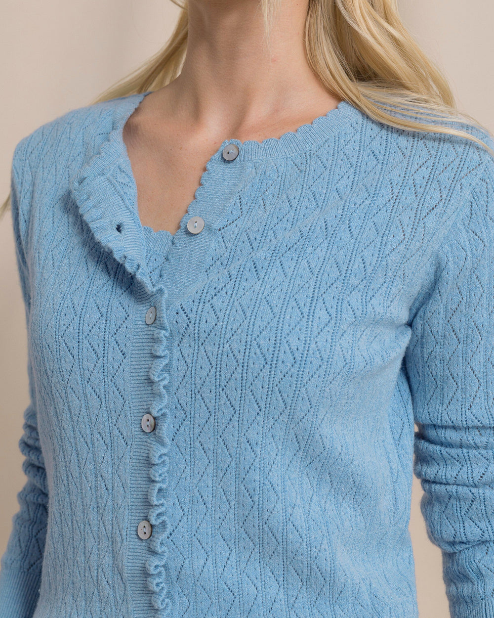 The detail view of the Southern Tide Josefine Pointelle Cardigan by Southern Tide - Ocean Channel