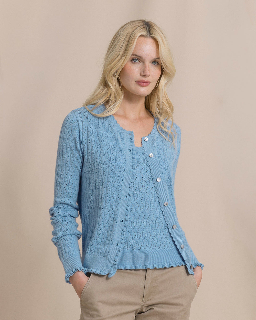 The front view of the Southern Tide Josefine Pointelle Cardigan by Southern Tide - Ocean Channel