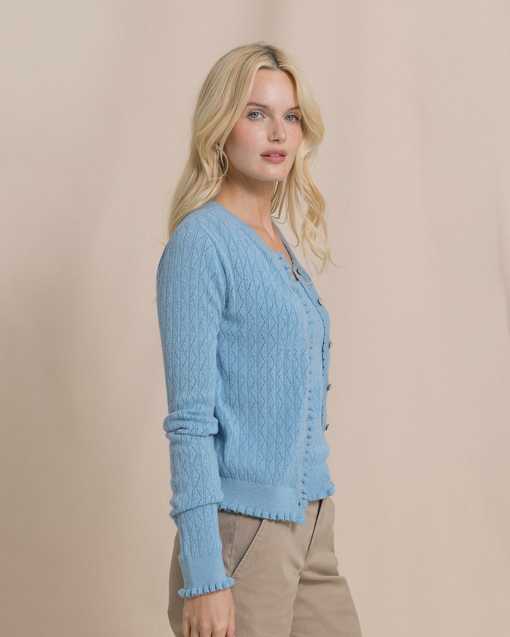 The side view of the Southern Tide Josefine Pointelle Cardigan by Southern Tide - Ocean Channel
