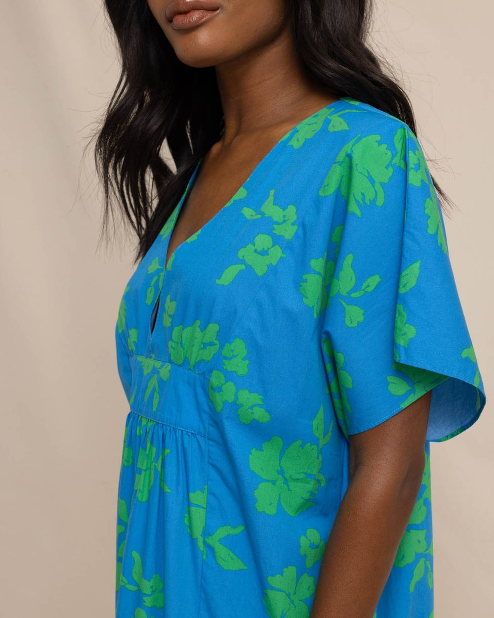 The detail view of the Southern Tide Journi Hour of Flowers Caftan by Southern Tide - Swedish Blue