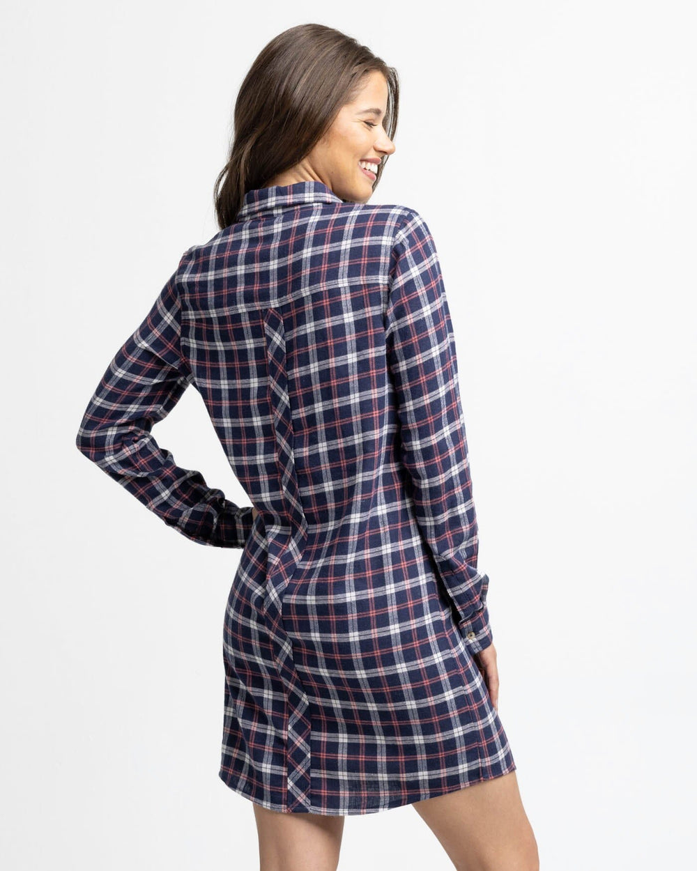 The back view of the Southern Tide Kamryn Chilly Morning Dress by Southern Tide - Nautical Navy