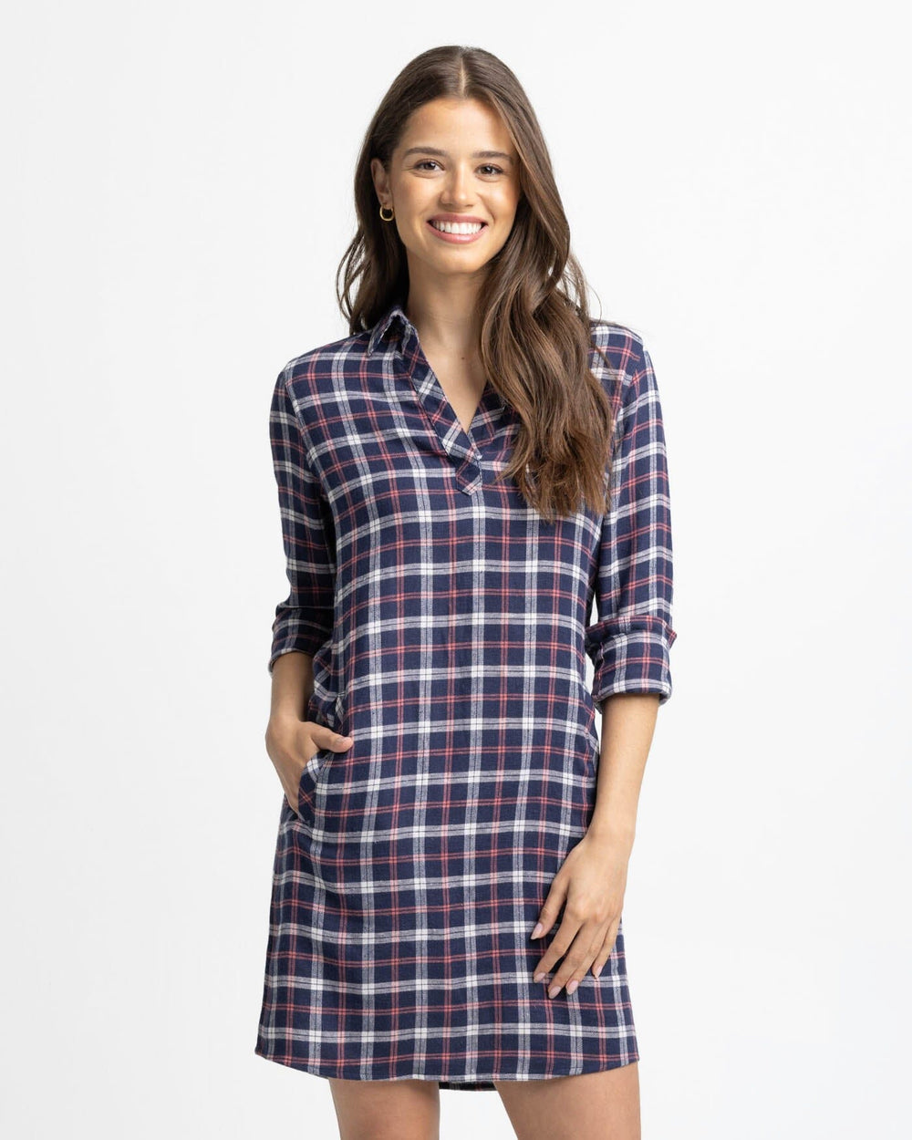 The front view of the Southern Tide Kamryn Chilly Morning Dress by Southern Tide - Nautical Navy