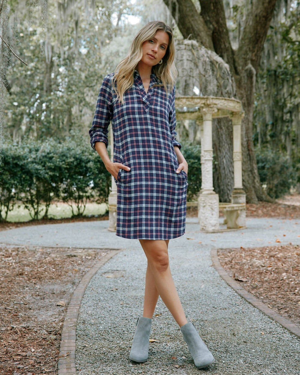 The front view of the Southern Tide Kamryn Chilly Morning Dress by Southern Tide - Nautical Navy