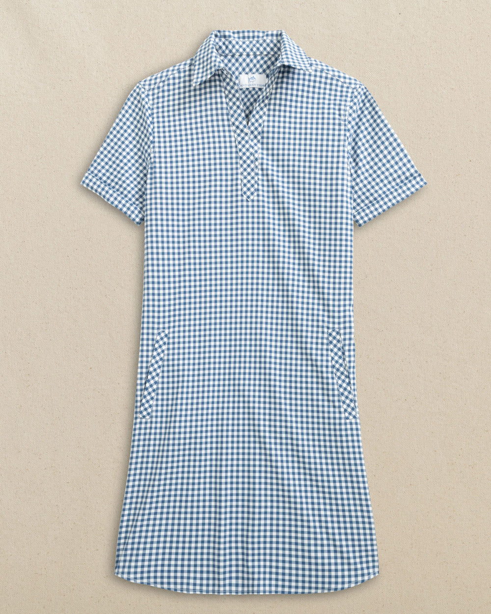 The front view of the Southern Tide Kamryn Gingham Coastal Breeze® Dress by Southern Tide - Nautical Blue