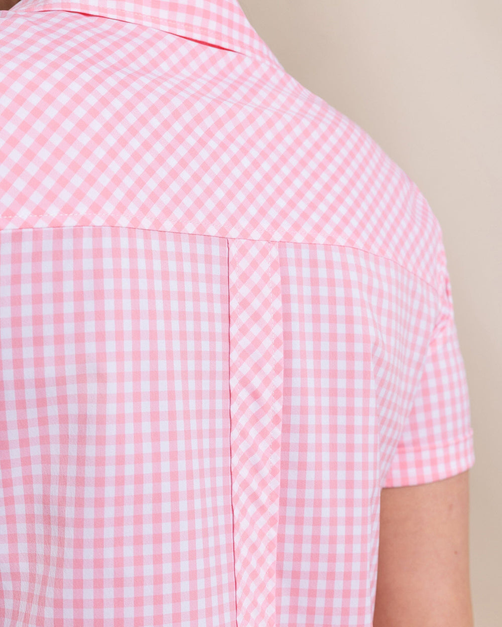 The detail view of the Southern Tide Kamryn Gingham Coastal Breeze® Dress by Southern Tide - Sea Pink