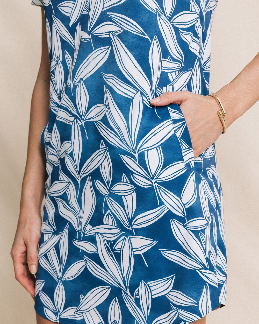 The detail view of the Southern Tide Kamryn Printed Coastal Breeze® Performance Dress by Southern Tide - Nautical Blue