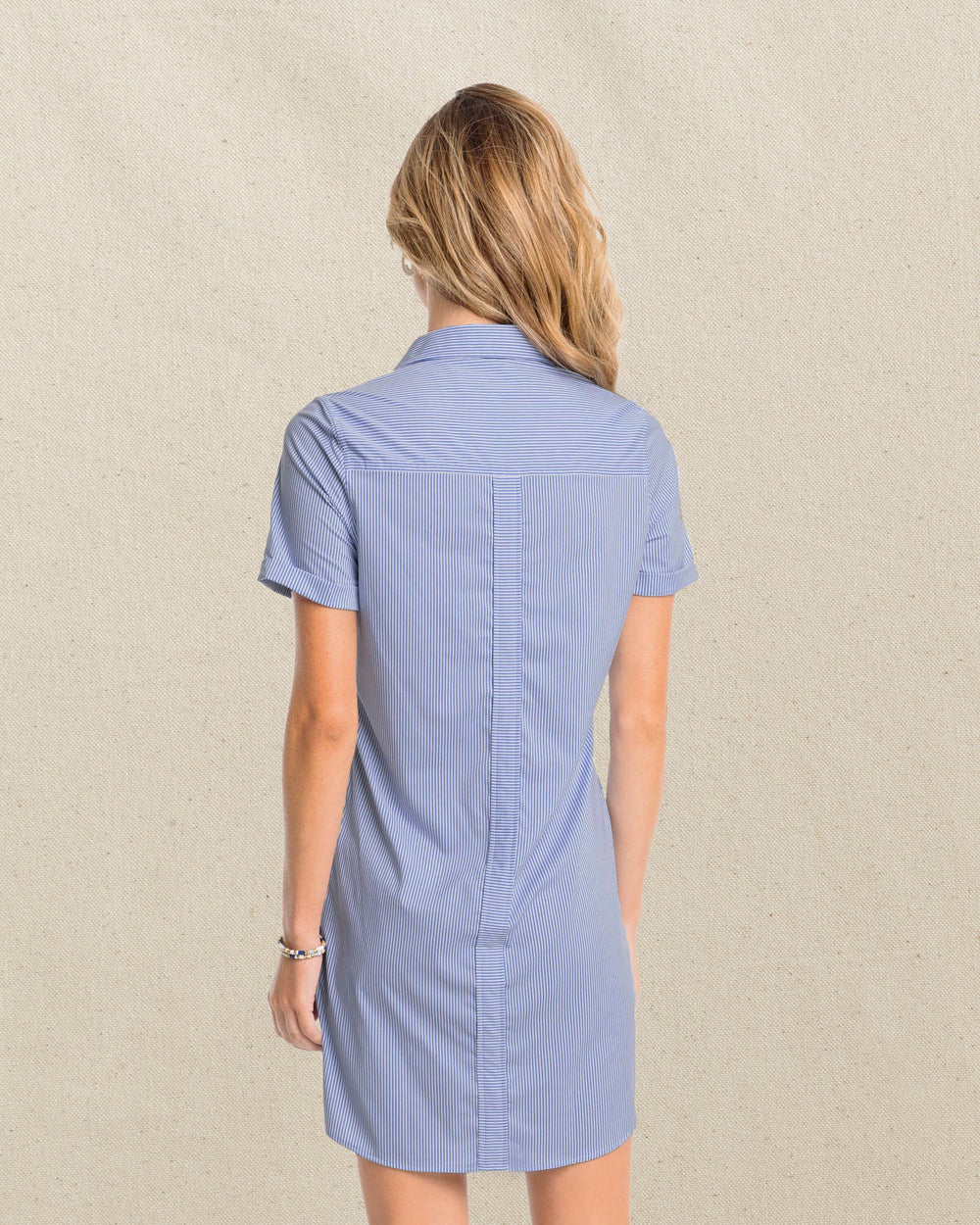 The back view of the Southern Tide Kamryn Stripe Coastal Breeze® Dress by Southern Tide - Cobalt Blue 