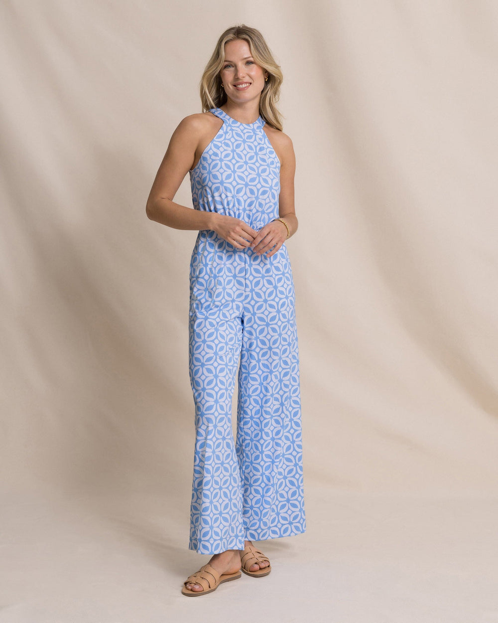 The front view of the Southern Tide Karrigan Printed Performance Jumpsuit by Southern Tide - Ocean Channel