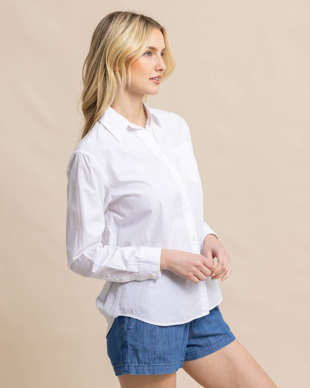 The detail view of the Southern Tide Katherine Poplin Shirt by Southern Tide - Classic White