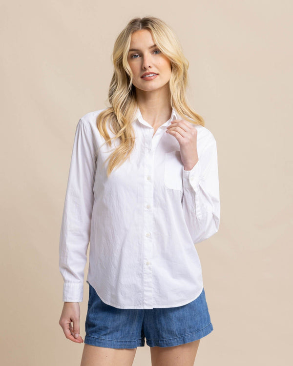 The front view of the Southern Tide Katherine Poplin Shirt by Southern Tide - Classic White