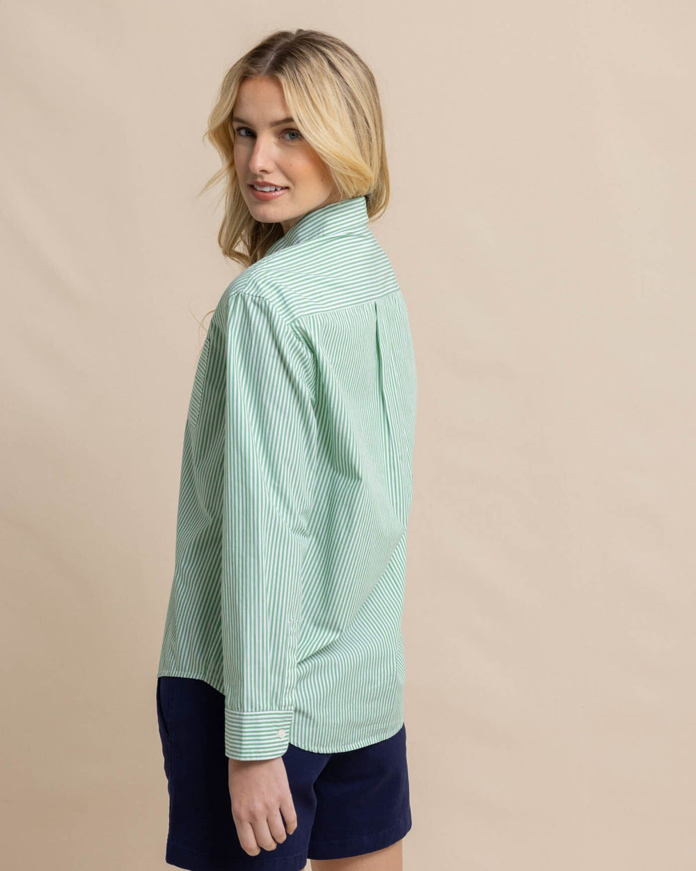 The back view of the Southern Tide Katherine Stripe Shirt by Southern Tide - Lawn Green