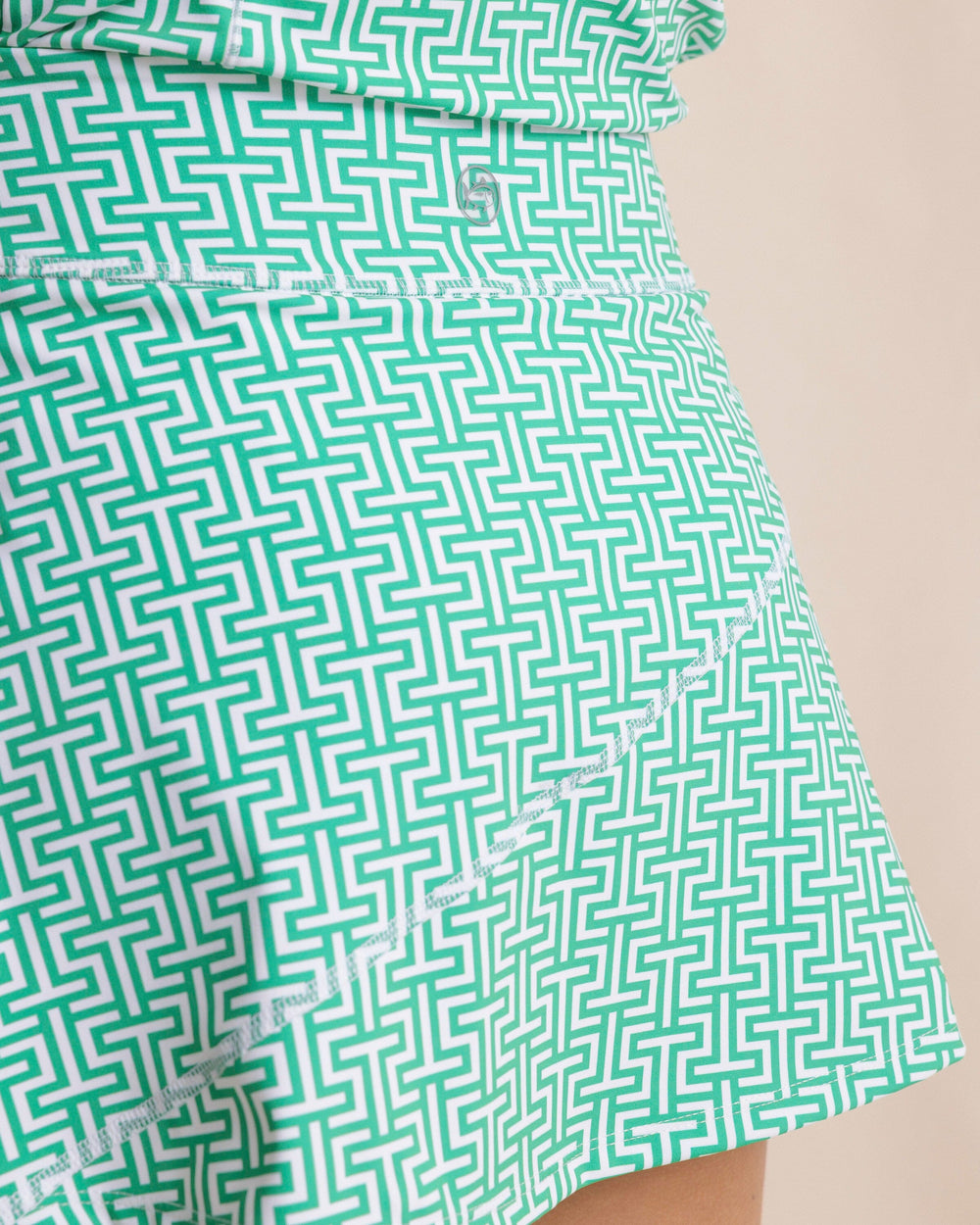 The back detail view of the Southern Tide Katlyn ST Geo Printed Skort by Southern Tide - Simply Green