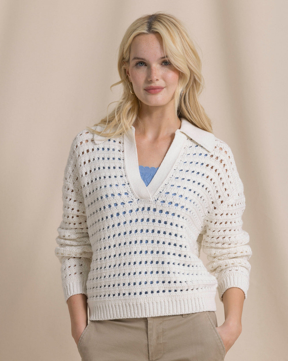 The front view of the Southern Tide Kay Sailor Collar Sweater by Southern Tide - Star White