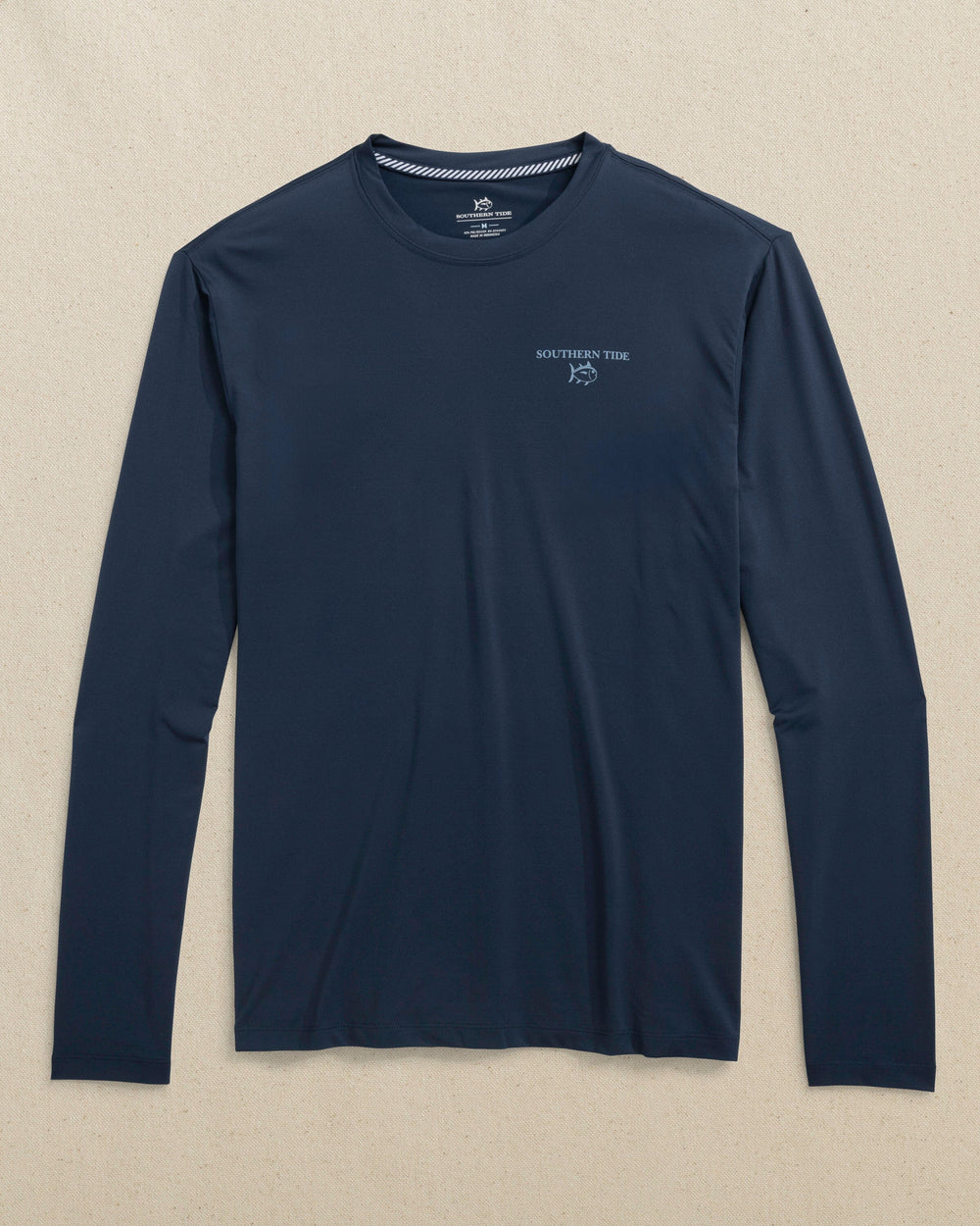 The front view of the Southern Tide Kayak Marshview Long Sleeve Performance T-Shirt by Southern Tide - Dress Blue