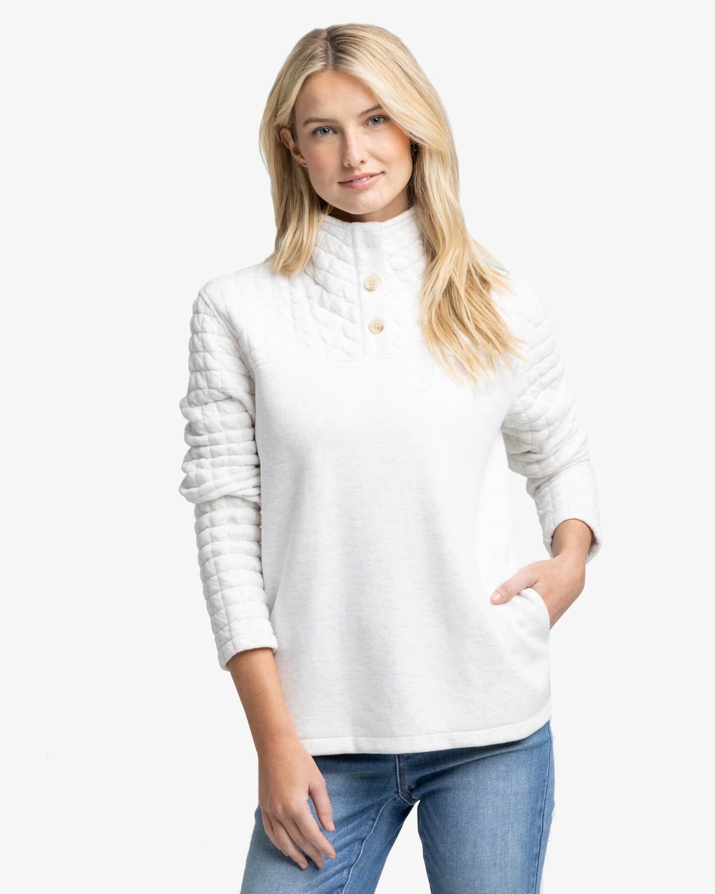 White on sale quilted sweatshirt