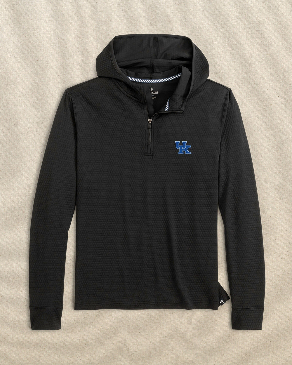The front view of the Southern Tide Kentucky Wildcats Scuttle Quarter Zip Hoodie by Southern Tide - Caviar Black