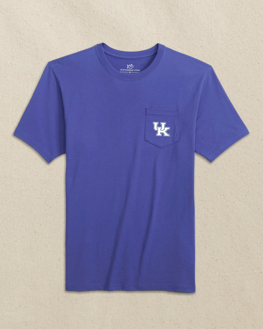 The front view of the Southern Tide Kentucky Wildcats Skipjack Play Short Sleeve T-Shirt by Southern Tide - University Blue and White