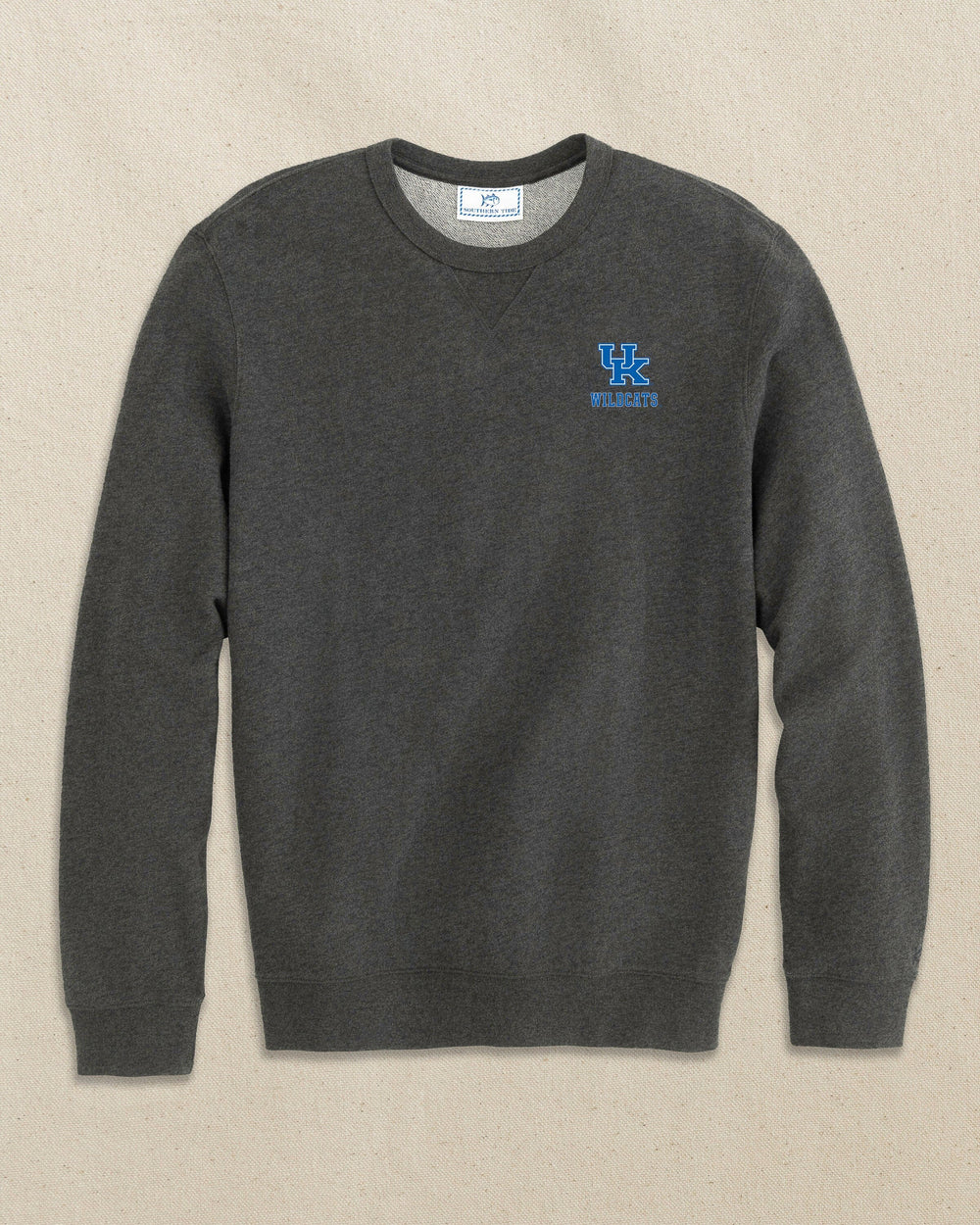 The front view of the Southern Tide Kentucky Wildcats Upper Deck Pullover Sweatshirt by Southern Tide - Heather Black