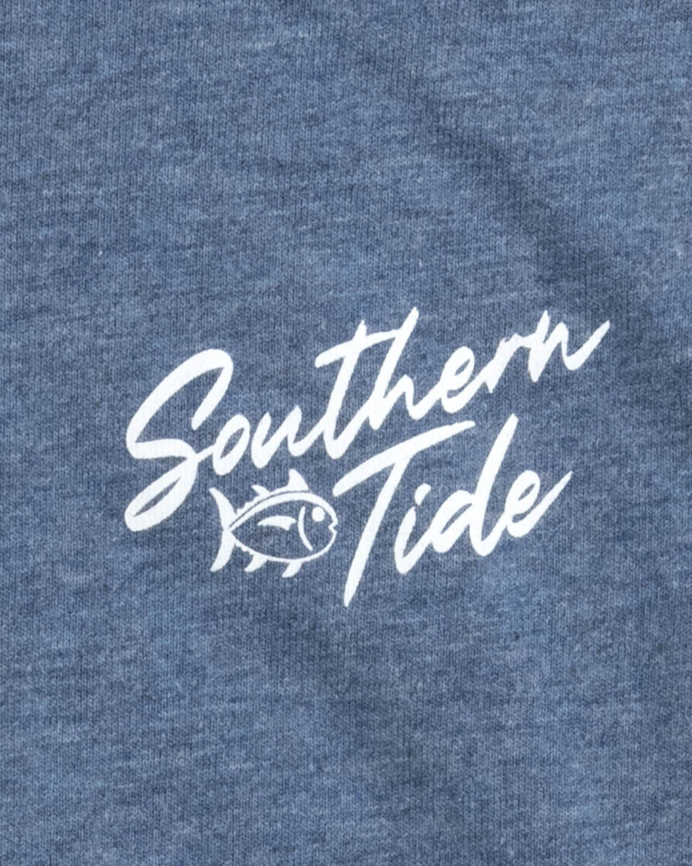 The detail view of the Southern Tide Kid's Surf Club 06 Heather T-shirt by Southern Tide - Heather Ensign Blue
