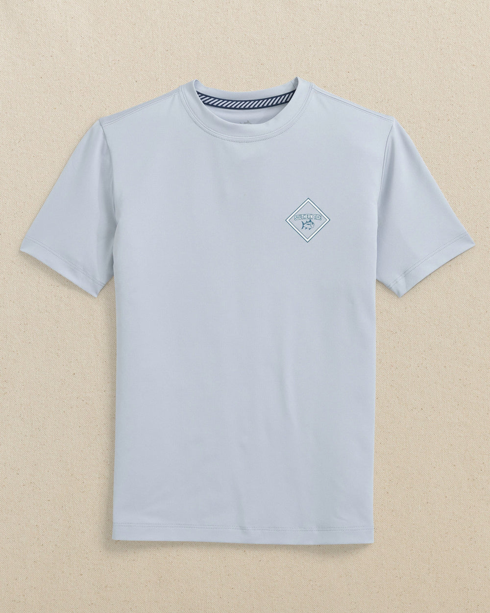 The front view of the Southern Tide Kids Baseball Diamond Short Sleeve Performance T-Shirt by Southern Tide - Slate Grey