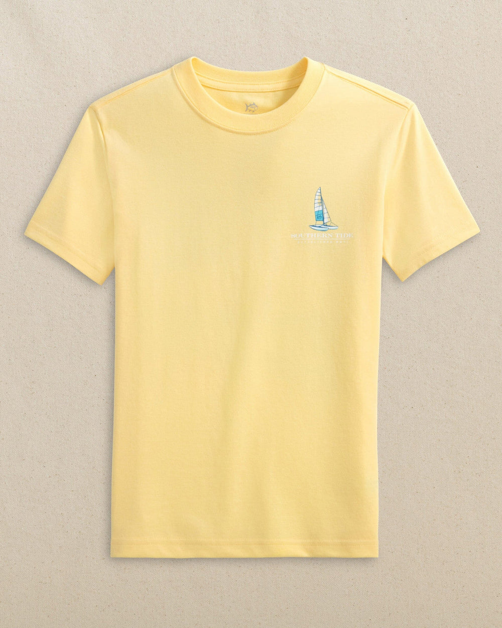 The front view of the Southern Tide Kids Beach Catamarans Short Sleeve T-Shirt by Southern Tide - Pineapple
