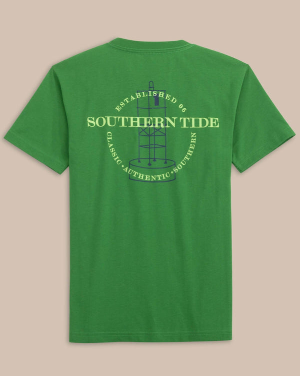 The back view of the Southern Tide Kids Buoy Badge Heather Short Sleeve T-Shirt by Southern Tide - Heather Foliage Green