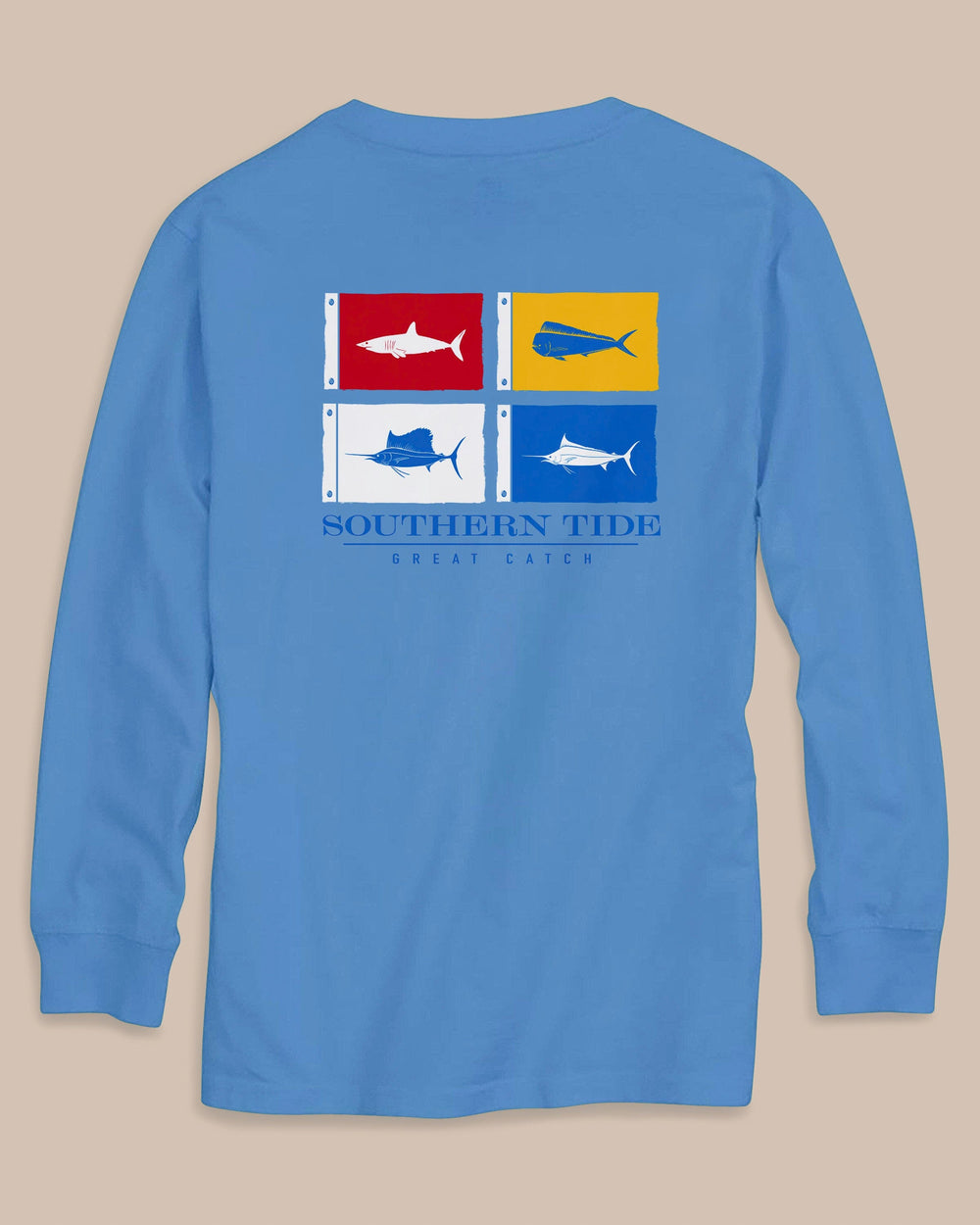 The back view of the Southern Tide Kids Catch Flags Long Sleeve T-Shirt by Southern Tide - Ocean Channel