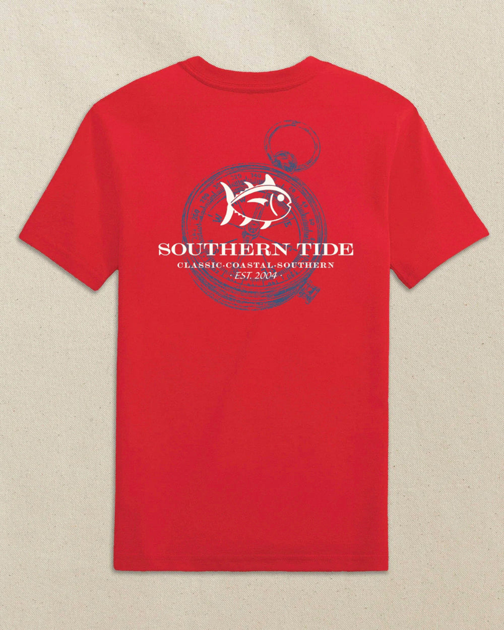 The back view of the Southern Tide Kids Compass Short Sleeve T-Shirt by Southern Tide - Channel Marker Red