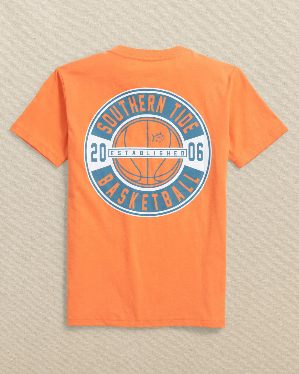 The back view of the Southern Tide Kids Courtside Short Sleeve T-Shirt by Southern Tide - Peach Parfait