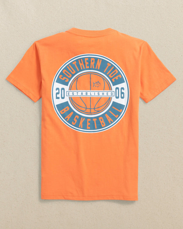 The back view of the Southern Tide Kids Courtside Short Sleeve T-Shirt by Southern Tide - Peach Parfait