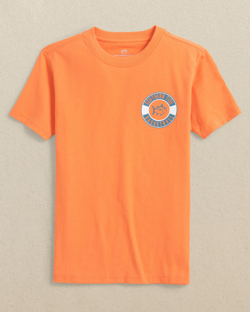 The front view of the Southern Tide Kids Courtside Short Sleeve T-Shirt by Southern Tide - Peach Parfait