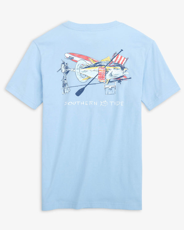 The back view of the Southern Tide Kids Day at the Beach T-shirt by Southern Tide - Clearwater Blue