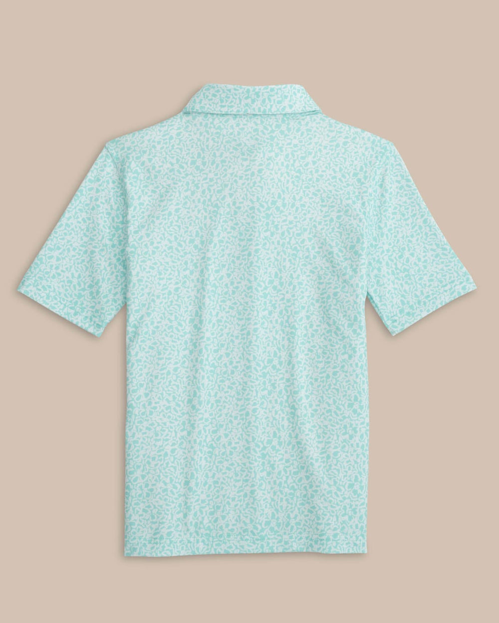 The back view of the Southern Tide Kids Driver That Floral Feeling Printed Polo by Southern Tide - Wake Blue