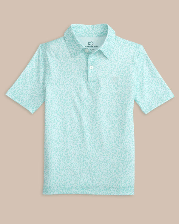 The front view of the Southern Tide Kids Driver That Floral Feeling Printed Polo by Southern Tide - Wake Blue