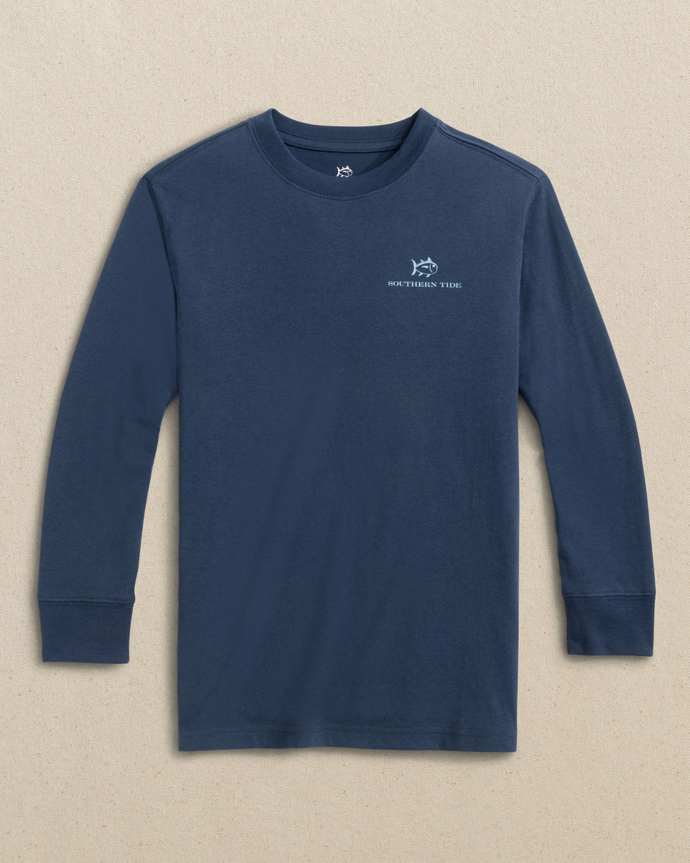 The front view of the Southern Tide Kids Having A Ball Long Sleeve T-Shirt by Southern Tide - Dress Blue