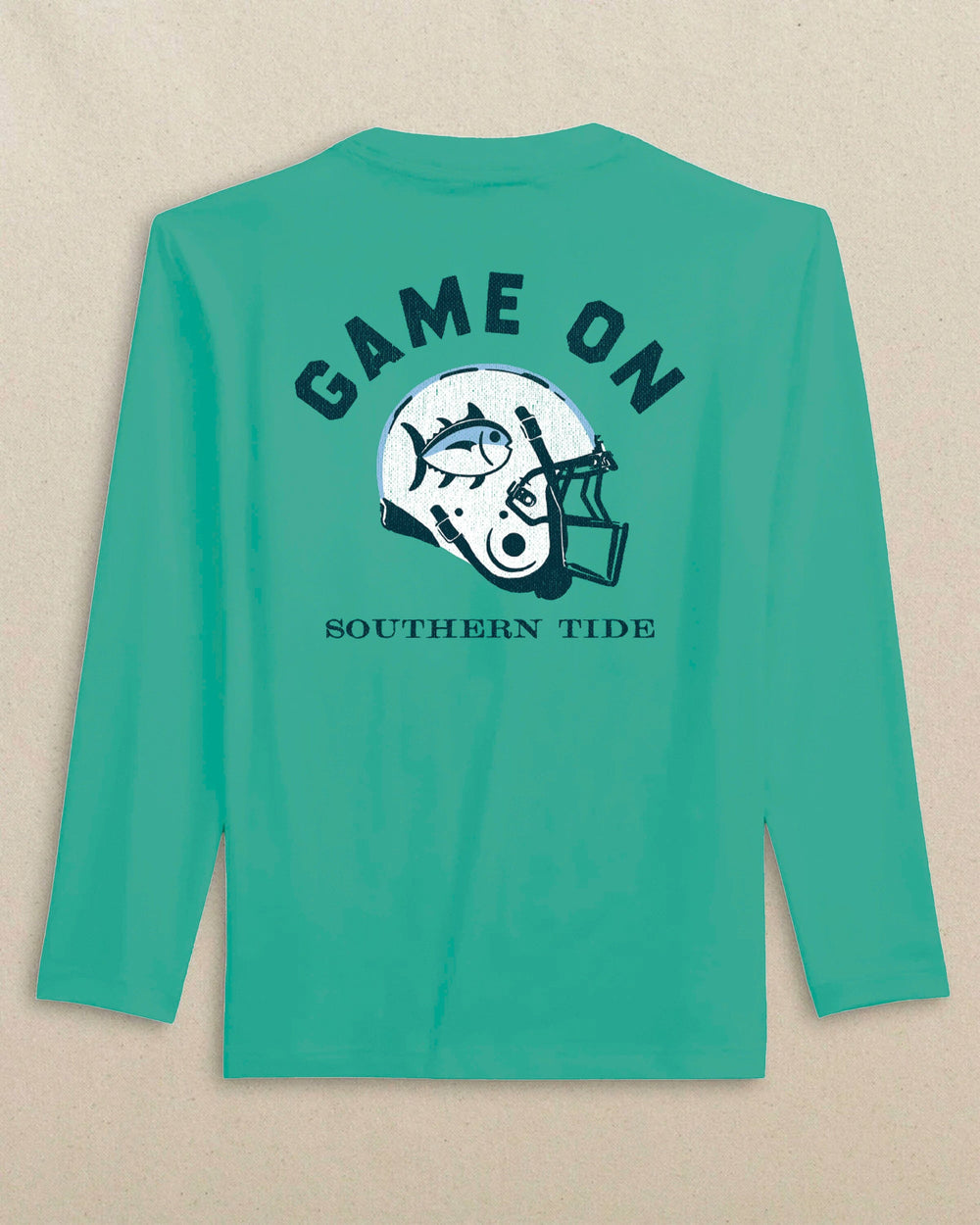 The back view of the Southern Tide Kids Helmet Long Sleeve T-Shirt by Southern Tide - Persian Green