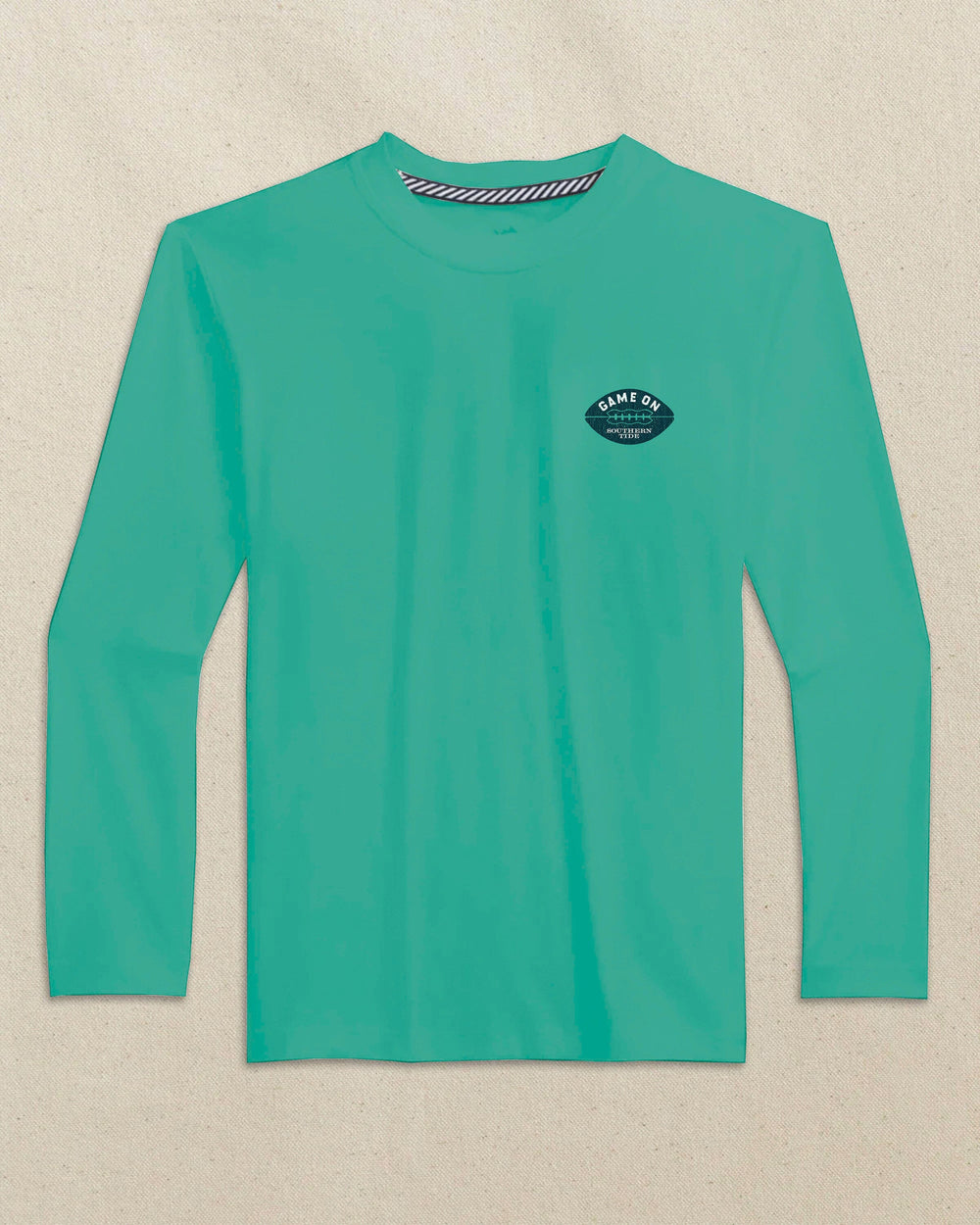 The front view of the Southern Tide Kids Helmet Long Sleeve T-Shirt by Southern Tide - Persian Green