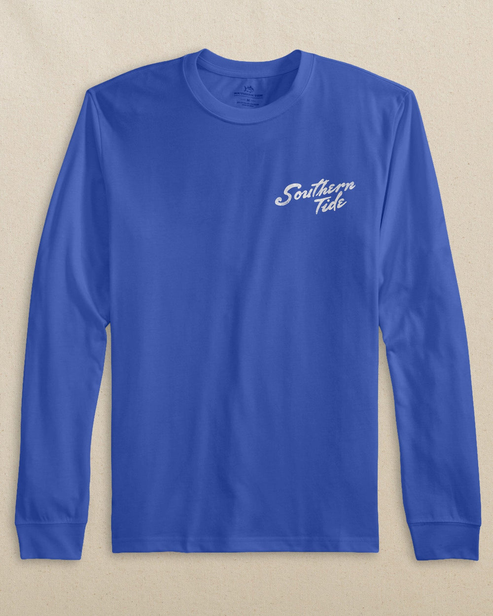 The front view of the Southern Tide Kids Holiday Santa Console Long Sleeve T-Shirt by Southern Tide - Dazzling Blue