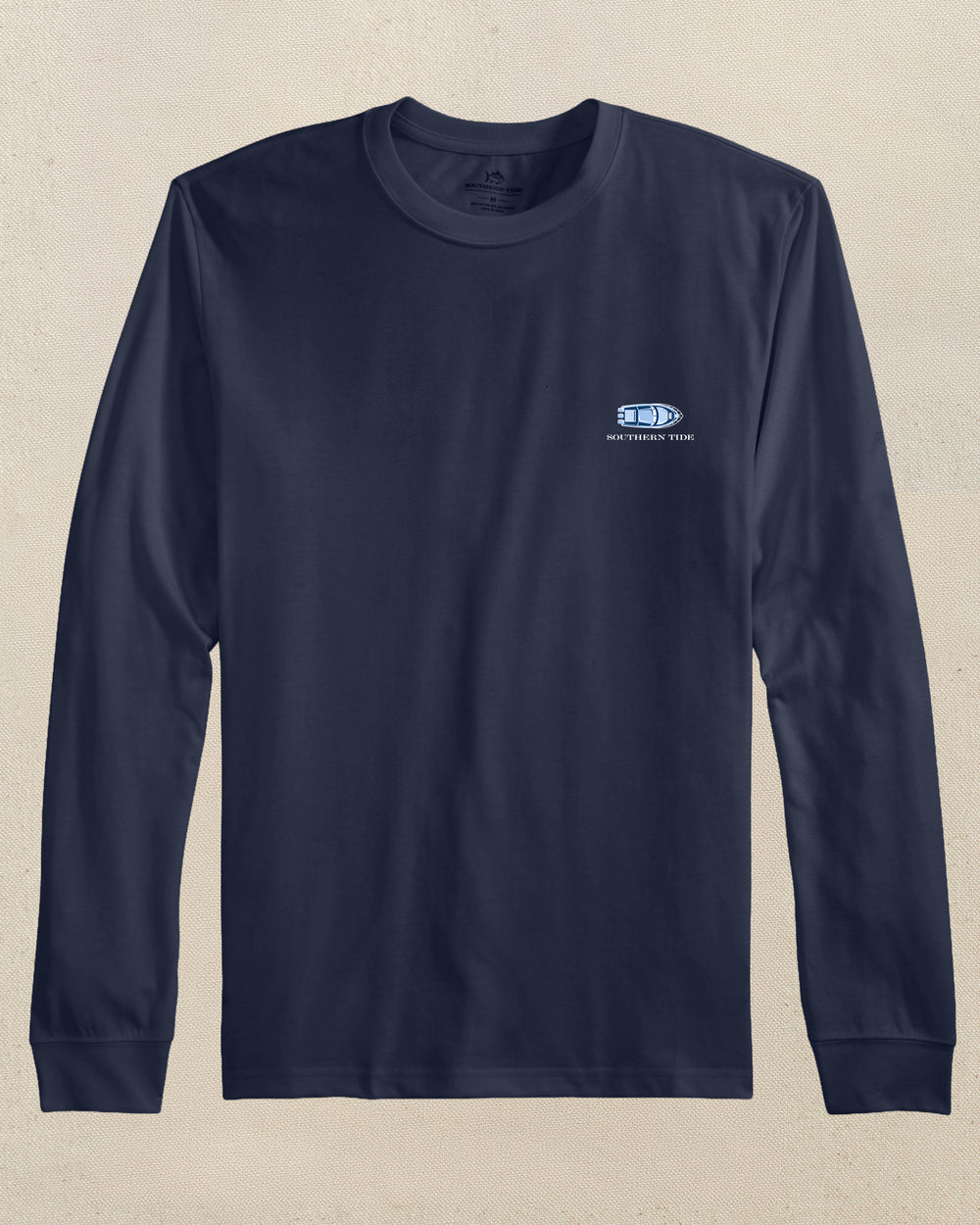 The front view of the Southern Tide Kids Holiday Waves Tree Long Sleeve T-Shirt by Southern Tide - Dress Blue