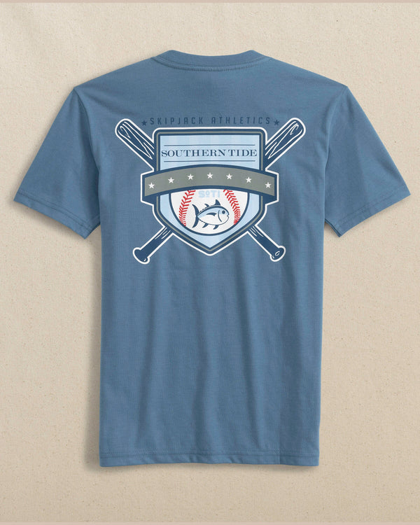 The back view of the Southern Tide Kids Homerun Athletics Short Sleeve T-Shirt by Southern Tide - Coronet Blue