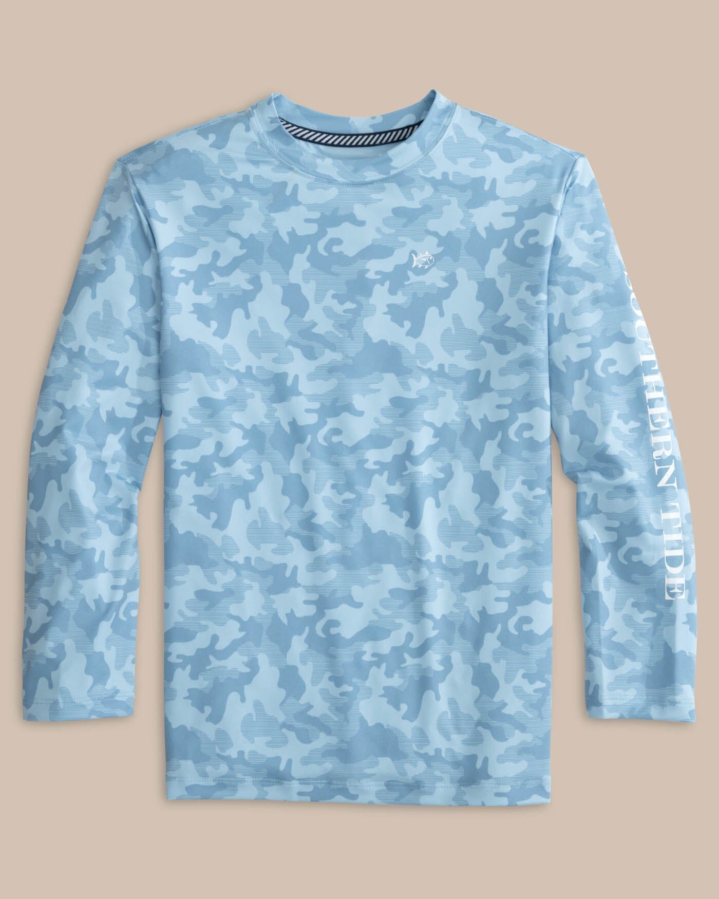 Southern Tide Boys Island Camo Long Sleeve Performance T-Shirt, Clearwater Blue, Polyester | Size: Medium | St. Bernard