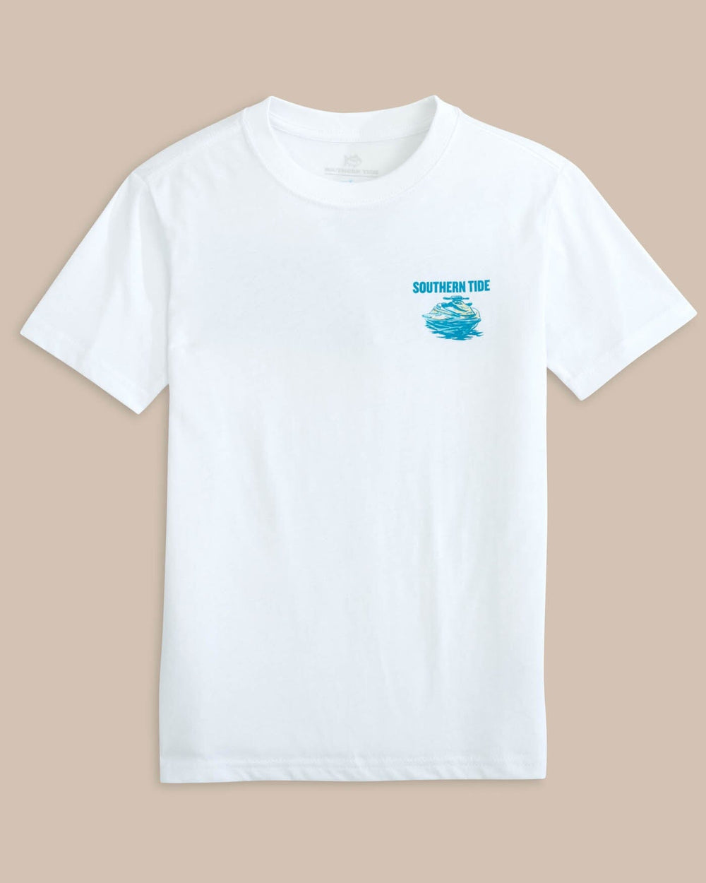 The front view of the Southern Tide Kids Jet Ski-son Short Sleeve T-shirt by Southern Tide - Classic White