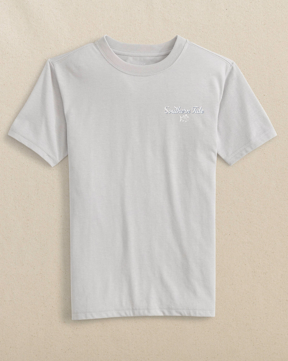 The front view of the Southern Tide Kids Lifeguard On Duty Short Sleeve T-Shirt by Southern Tide - Platinum Grey