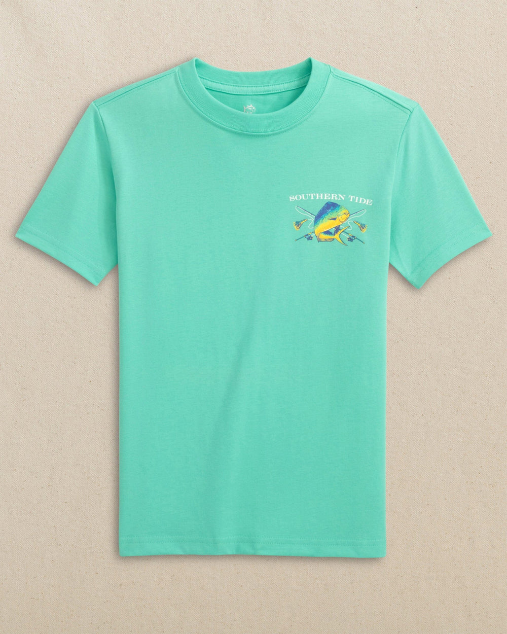 The front view of the Southern Tide Kids Mahi Deep Sea Fishing Short Sleeve T-Shirt by Southern Tide - Florida Keys