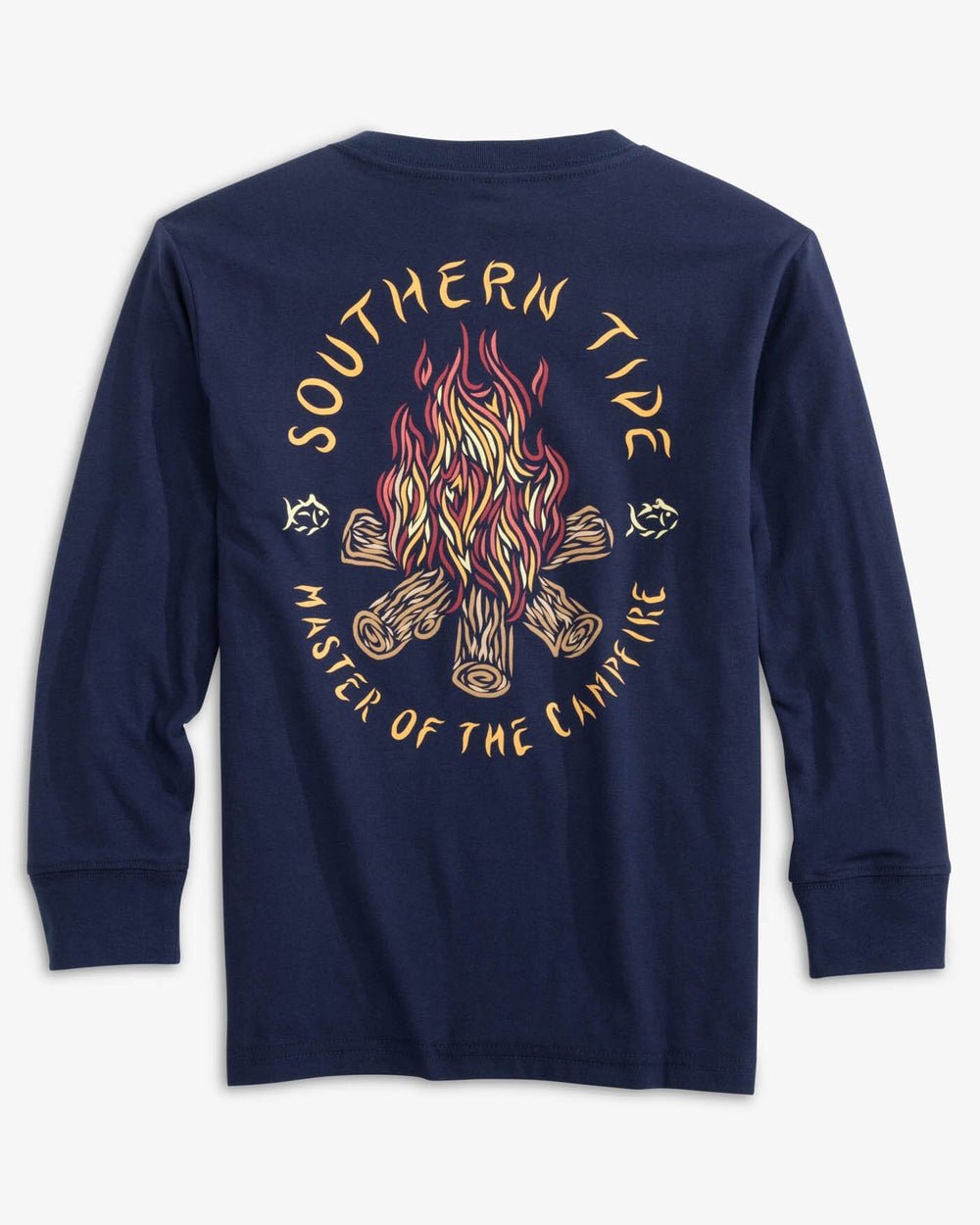 The back view of the Southern Tide Kids Master of the Campfire Long Sleeve T-Shirt by Southern Tide - Nautical Navy
